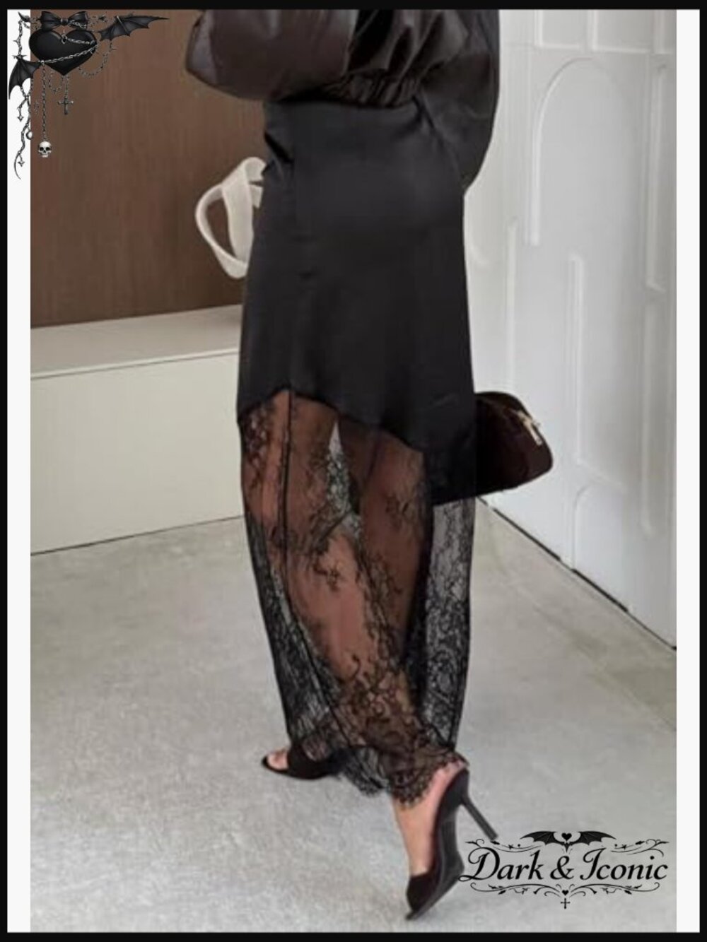 Long Lace Maxi Skirt with Satin Slip, Elastic Waist, Boho A-Line Style - Picture 5 of 7
